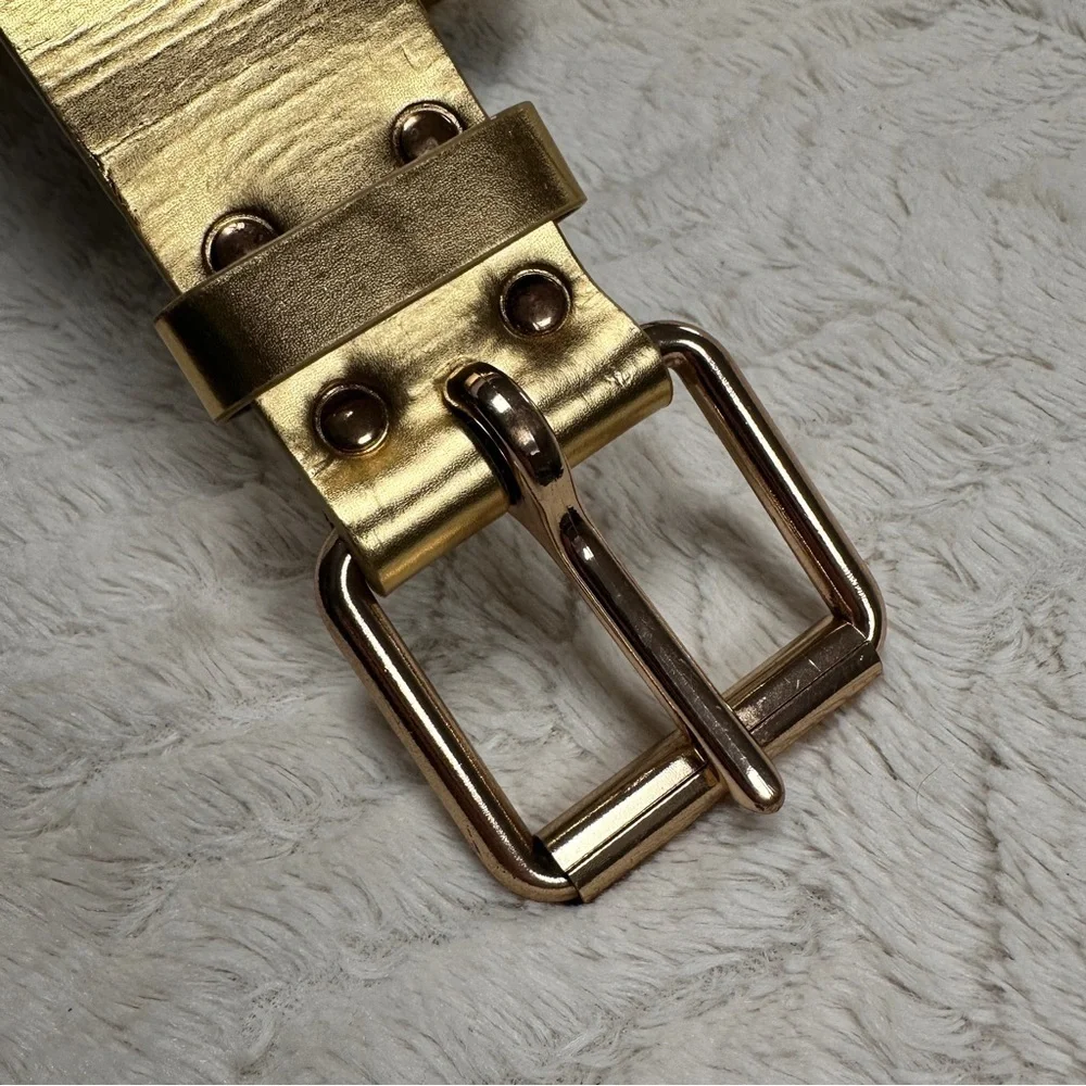 Gary Majdell Gold Color Genuine Leather Belt, Square Holes, 39